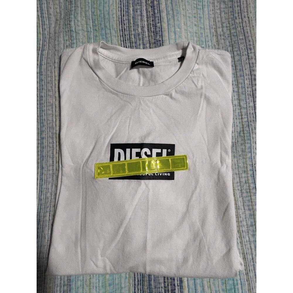 Vintage Diesel White With Fluorescent Tape T-Shirt Size Men’s Large Y2K